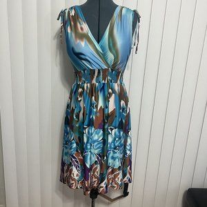 Lucky More Sundress Teal/Brown Flower Print Size M